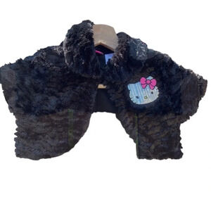Hello Kitty girl's small black faux fur shoulder jacket